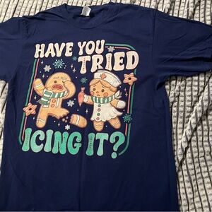 Navy Blue Graphic T-Shirt with Gingerbread Design